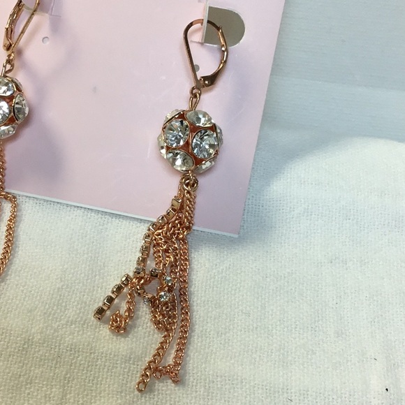 Betsey Johnson Rose Gold tone Fringe Earrings - Picture 3 of 4